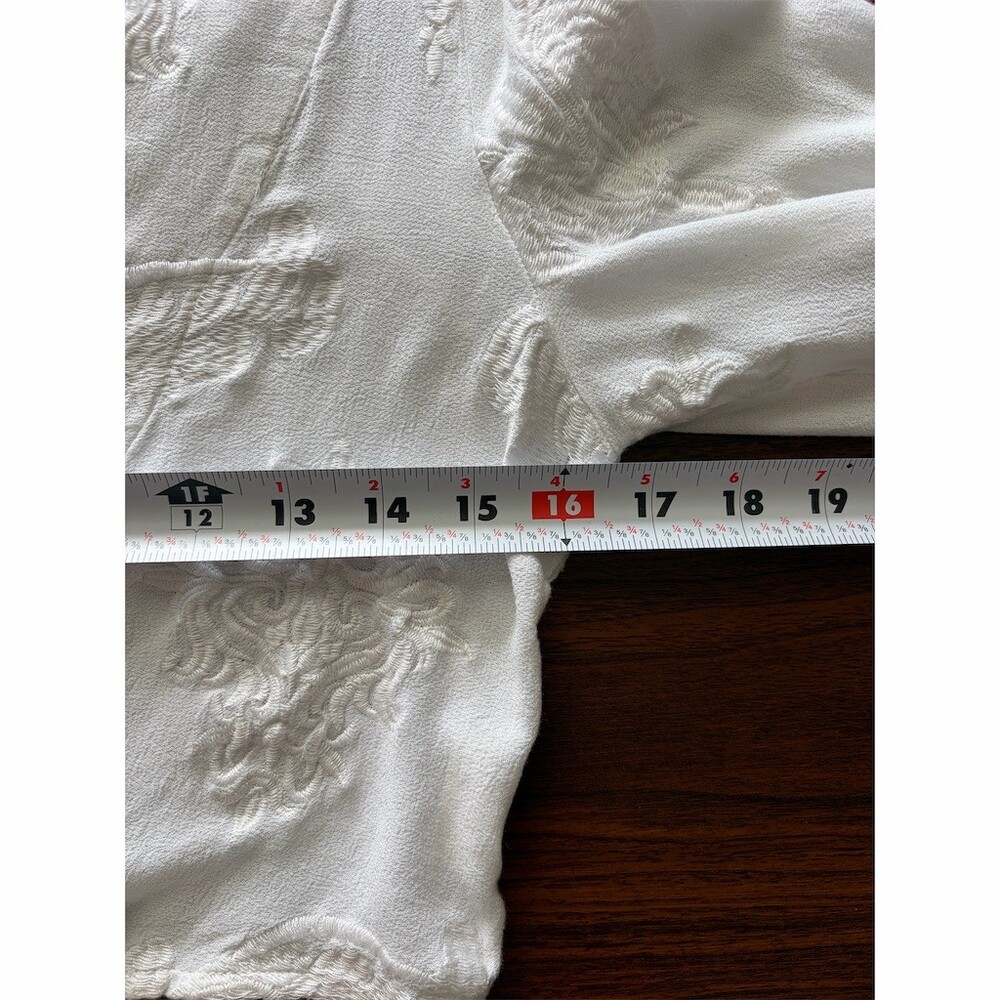 PetalRoz Blouse Top Womens Size L White Cropped Tie-Front Bell Sleeves - Picture 6 of 6